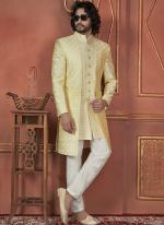 Silk Yellow Wedding Wear Computer Thread Readymade Sherwani Set